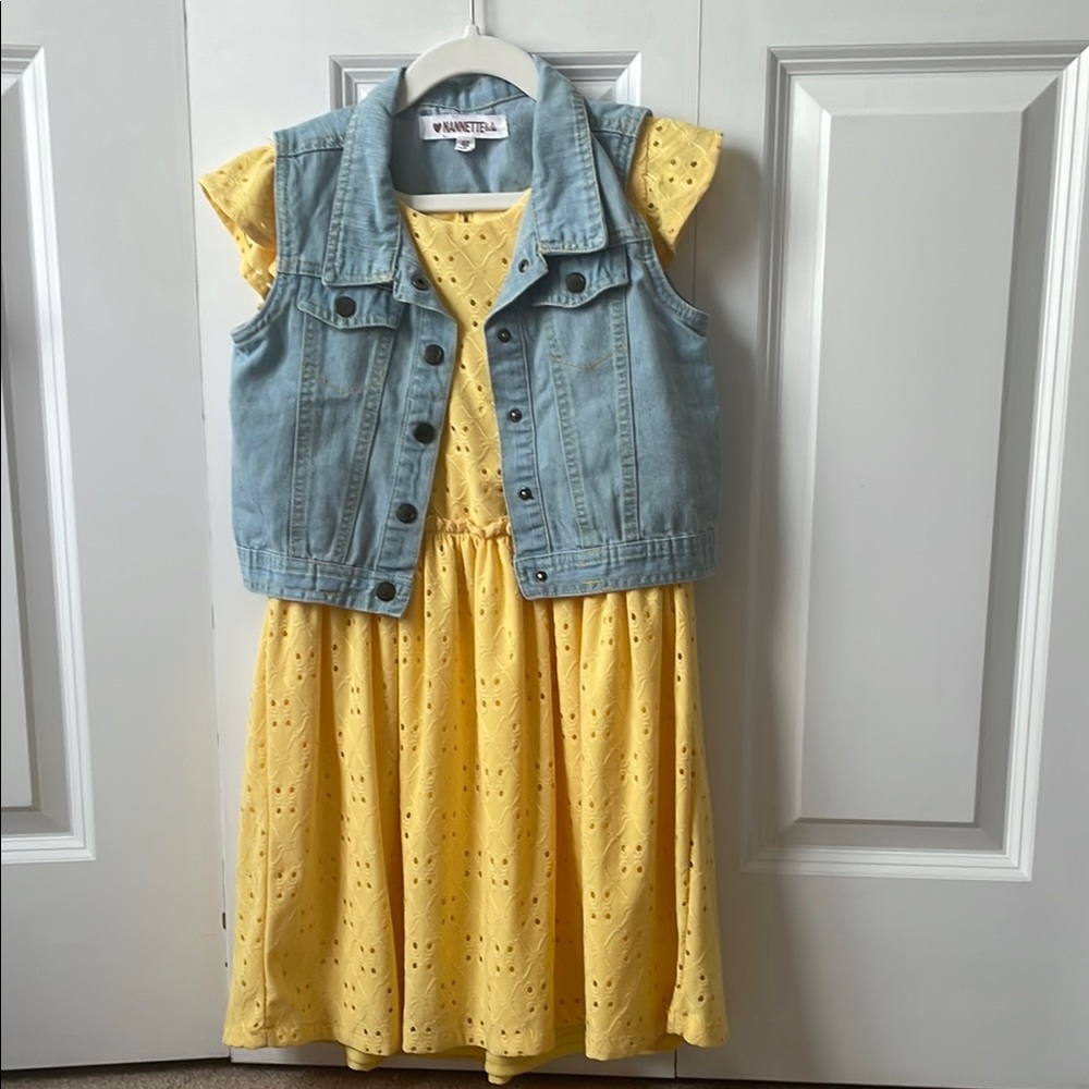 Nannette Yellow Eyelet Dress with Denim Vest